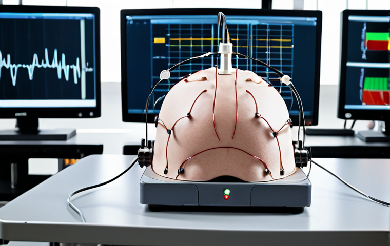**Prompt for High-Quality Measurement Equipment**: 
   "A modern EEG device in a laboratory setting, showcasing advanced technology with multiple electrodes and noise reduction features. The background should convey a sense of precision and professionalism, highlighting the importance of high-quality equipment for accurate brainwave measurements."
